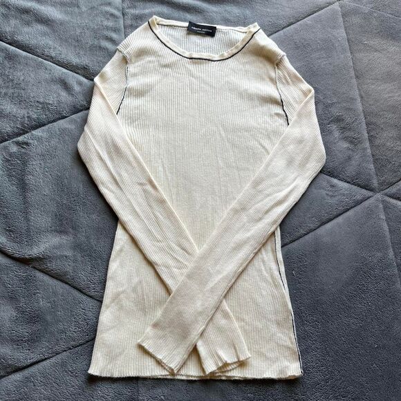 Roberto Collina Italy Ribbed Knit Cream Long Sleeve Top Size Small 100% Cotton - Picture 1 of 8